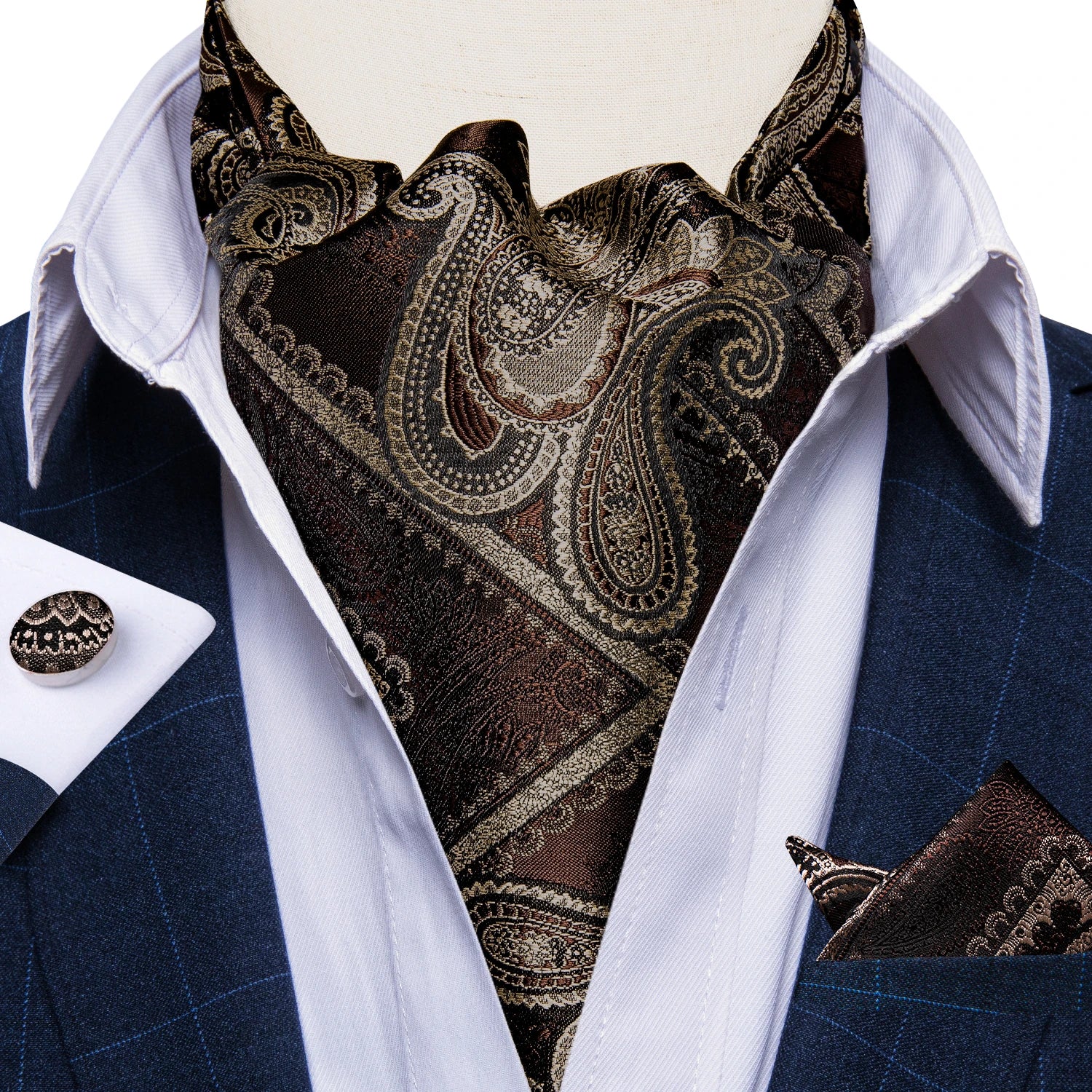 Men's Silk Cravat Set with Cufflinks and Pocket Square