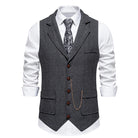 Men's British-Style Lapel Tweed Waistcoat Grey