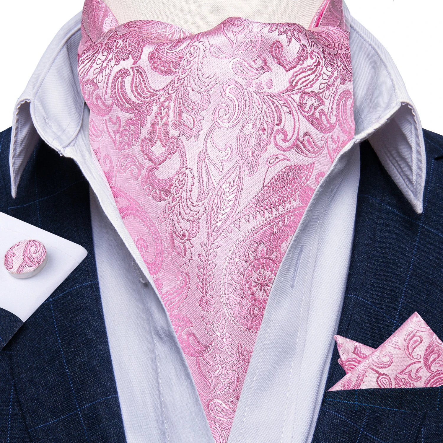 Men's Silk Cravat Set with Cufflinks and Pocket Square