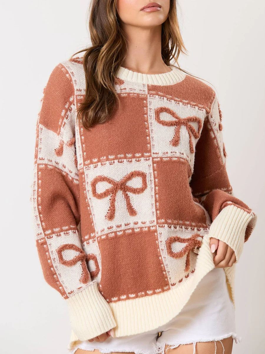 Stylish Bowknot Women's Jumper - Brown