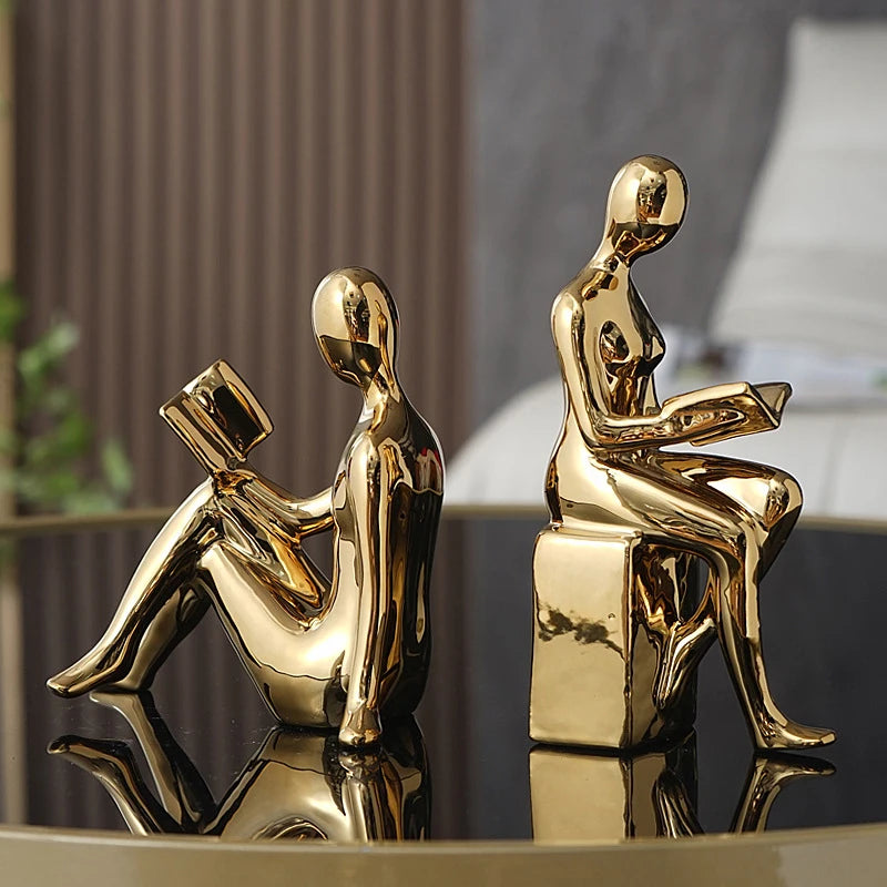 The Creative Bookshelf Duo Sculpture - Home Decor Ornament - Gold