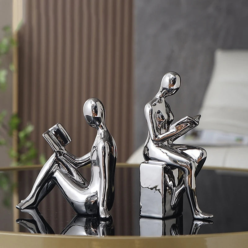 The Creative Bookshelf Duo Sculpture - Home Decor Ornament - Silver