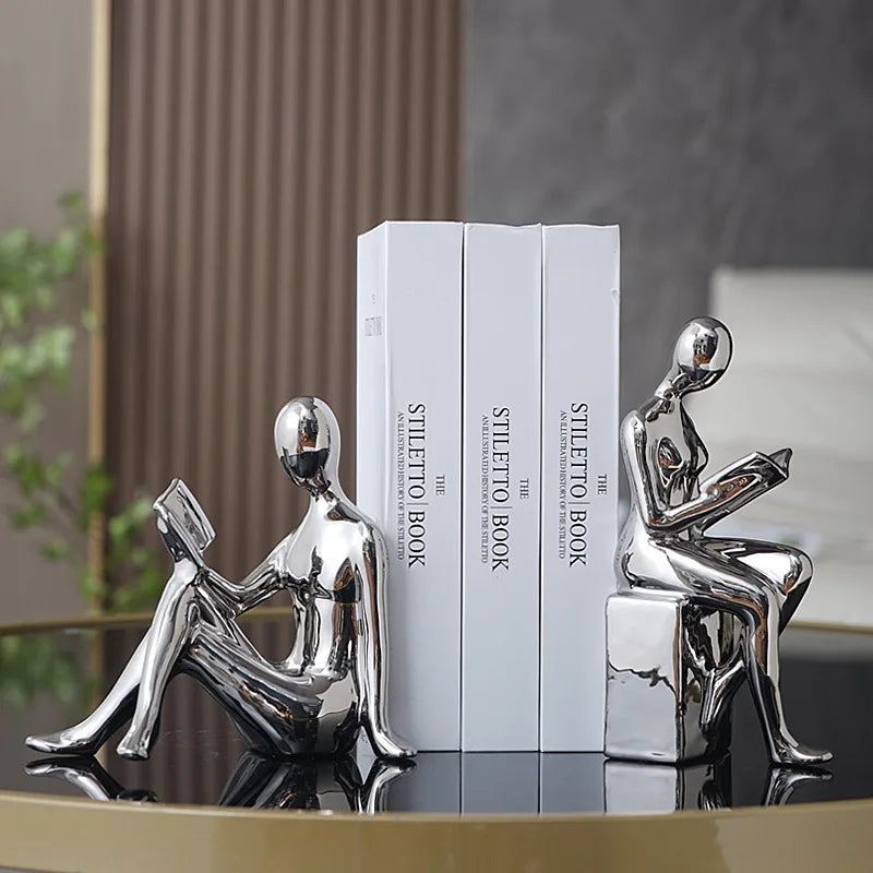 The Creative Bookshelf Duo Sculpture - Home Decor Ornament - Silver - Books